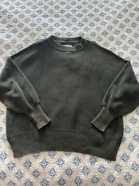 aerie Olive Green Ribbed Crewneck Sweater